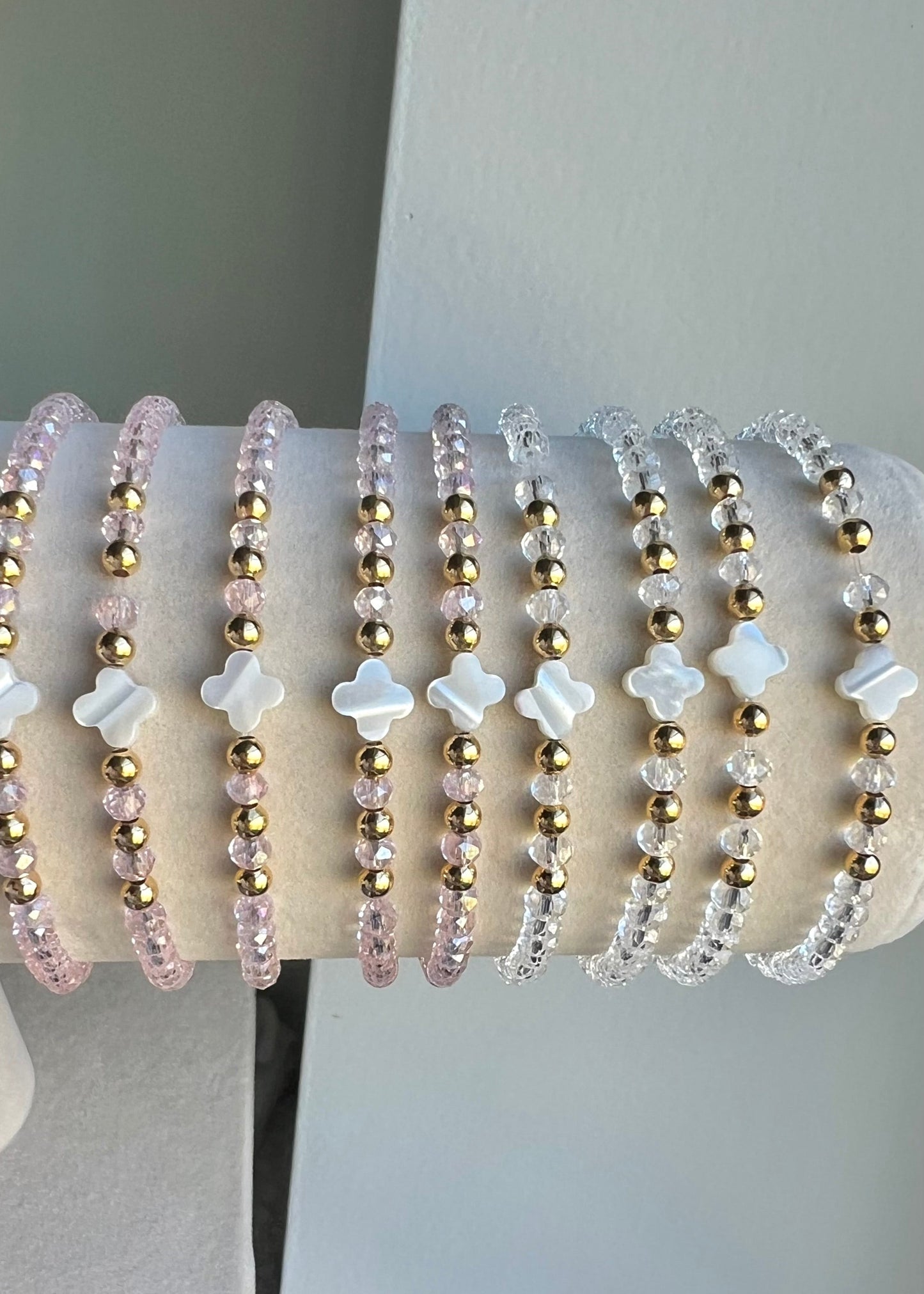 crystal bead bracelet with clover