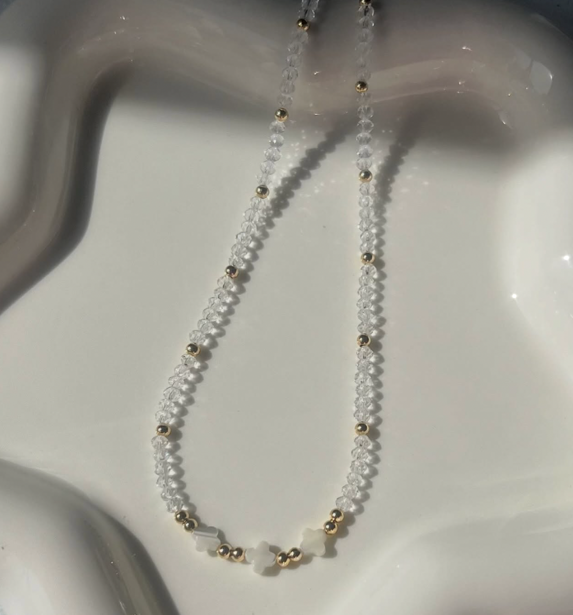 triple clover crystal beaded choker